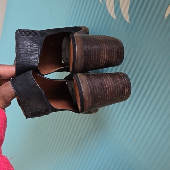 Lucky brand Odenah black leather open toe Block Heel Velcro Closure Shoes Spring - Picture 4 of 12